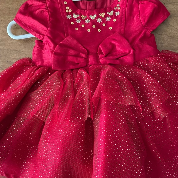 Disney baby red holiday dress size 0-3 months. Comes with diaper cover/red bow - Picture 2 of 3